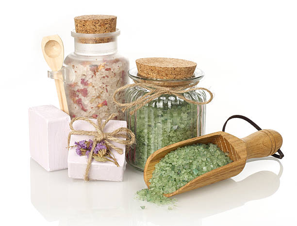 Spa bath salts and soap isolated on white