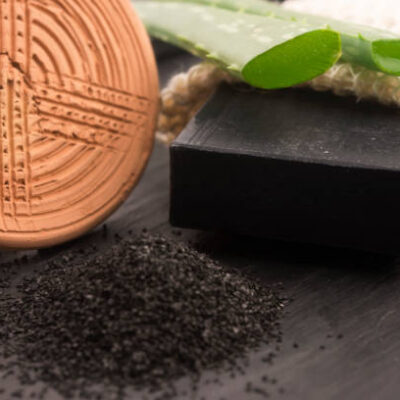 Block of natural carbon soap with aloe vera